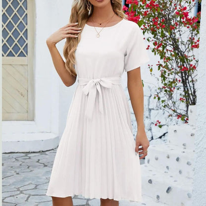 Vestido Midi con Falda Plisada y Cinturón Ajustable para Mujer | Ideal para Entornos Profesionales o Eventos
