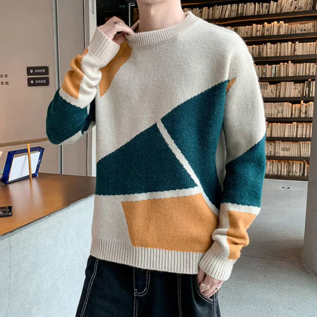 Jersey de Punto de Manga Larga con Motivo Geométrico para Hombre | Ideal para Uso Diario