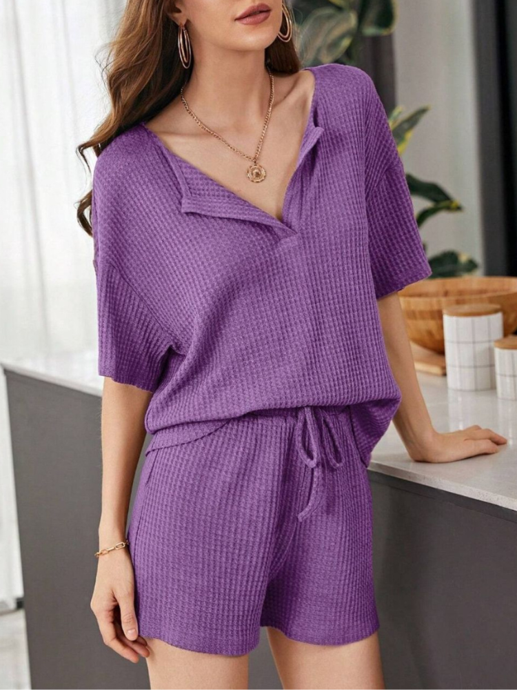 Conjunto De Dos Piezas Con Camiseta De Manga Corta Y Short Con Cintura Elástica Para Mujer | Ideal Para Uso Diario Y Descanso