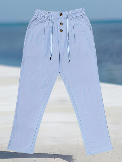 Pantalón de Pierna Ancha con Cintura Elástica y Cordón para Hombre | Ideal para Uso Diario