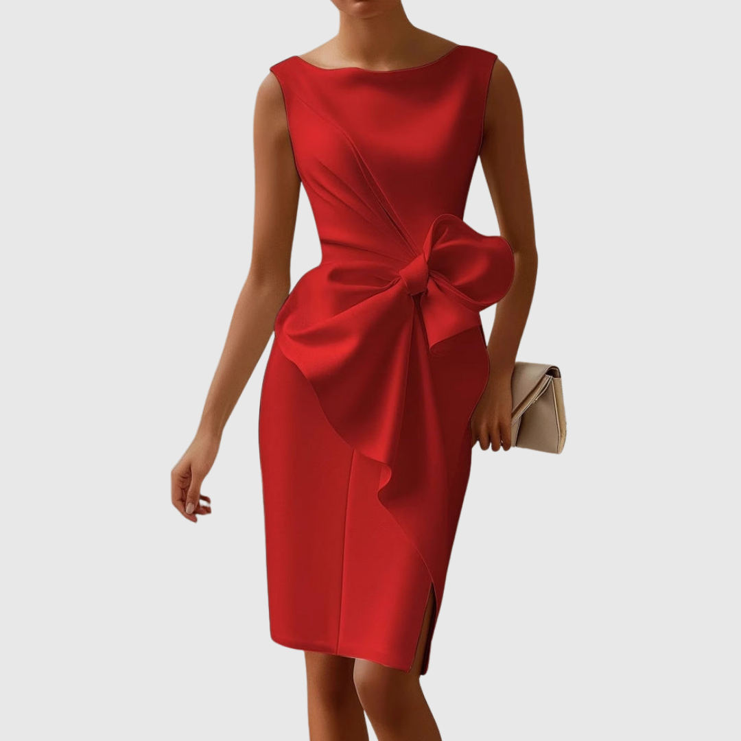 Vestido Midi Con Corte Ajustado Y Detalle De Lazo En La Cintura Para Mujer | Ideal Para Eventos Y Ocasiones