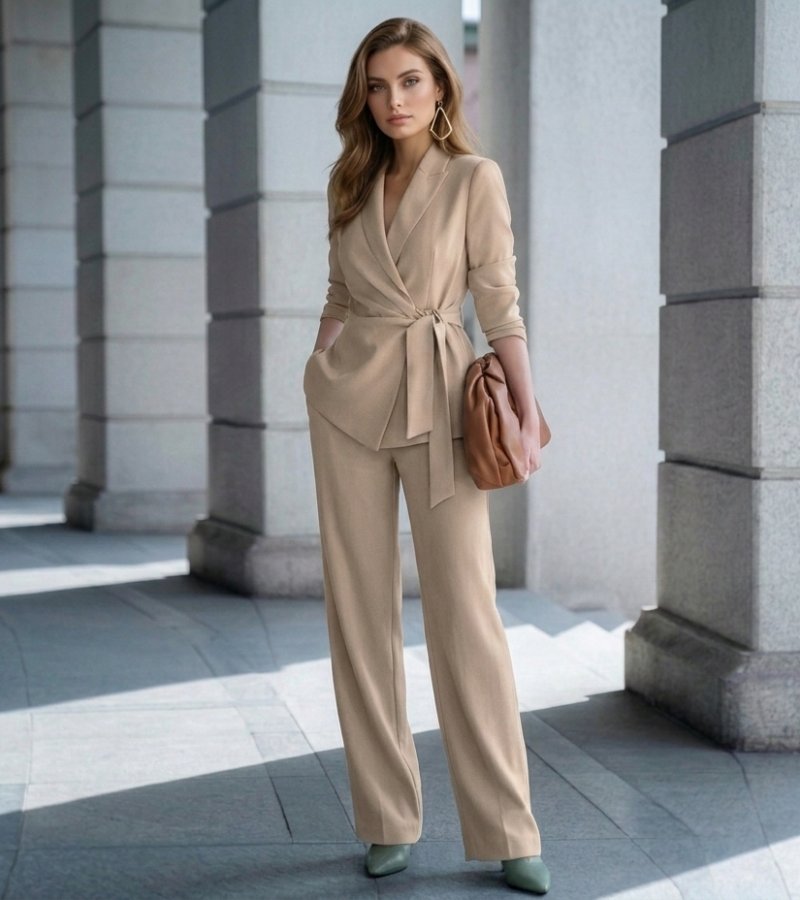Conjunto de Dos Piezas con Blazer Cruzado y Pantalón Recto para Mujer | Ideal para Oficina u Ocasiones Formales