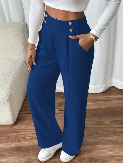 Pantalón De Corte Amplio Con Cintura Elástica Y Bolsillos Laterales Para Mujer | Ideal Para Uso Diario