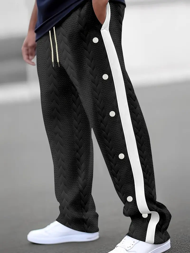 Pantalón de Corte Amplio con Botones Laterales y Cintura Elástica para Hombre | Ideal para Uso Diario
