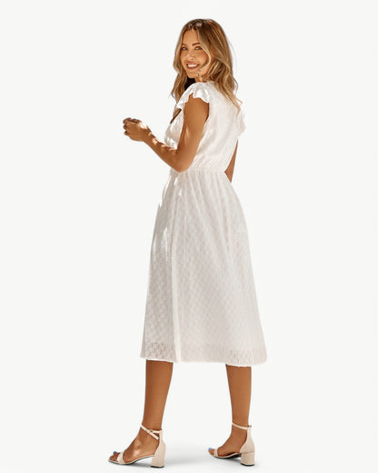 Vestido Midi Con Mangas Con Volantes Y Botones Frontales Para Mujer | Ideal Para Uso Diario Y Ocasiones Informales