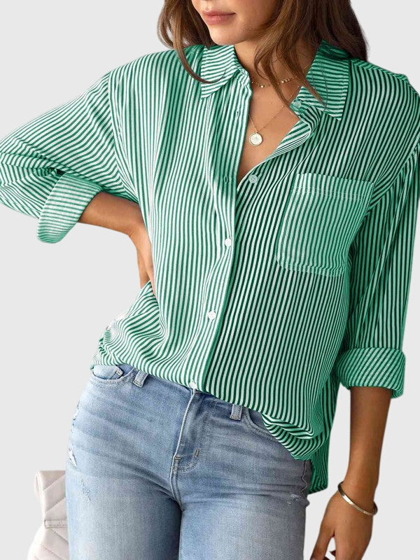 Camisa Con Cuello Estructurado Y Motivo A Rayas Para Hombre | Ideal Para Uso Profesional Y Diario