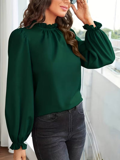 Blusa con Cuello Volanteado y Mangas Abullonadas para Mujeres | Ideal para Uso Diario y Ocasiones Informales