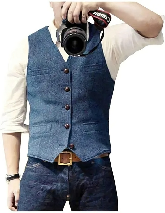 Chaleco Vaquero con Cuello en V y Corte Recto para Hombre | Ideal para Uso Diario