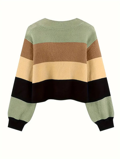 Jersey Multicolor con Cuello en Pico para Mujer | Ideal para Otoño e Invierno