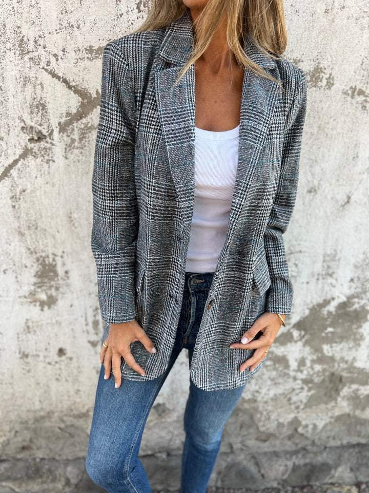 Blazer De Corte Recto Con Botones Y Motivo Príncipe De Gales Para Mujer | Ideal Para Trabajo O Uso Diario