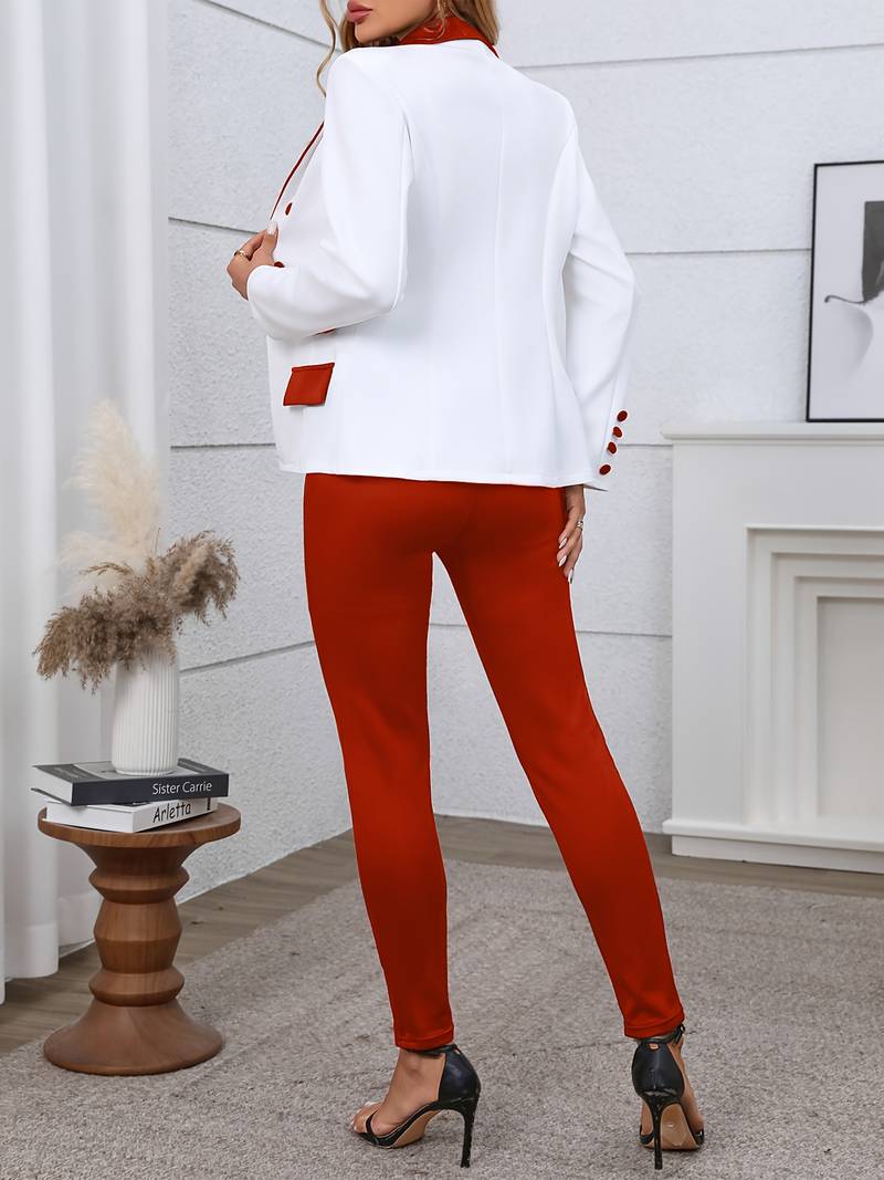 Conjunto de Dos Piezas con Blazer Estructurado y Pantalón Ajustado para Mujer | Ideal para Oficina o Eventos