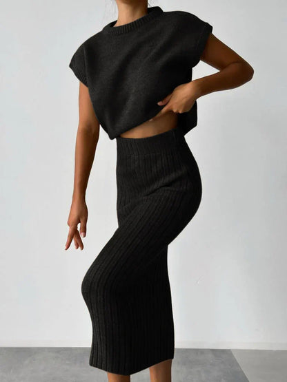Conjunto de Dos Piezas con Chaleco sin Mangas y Falda Tejida para Mujer | Ideal para Salidas Informales o Uso Diario