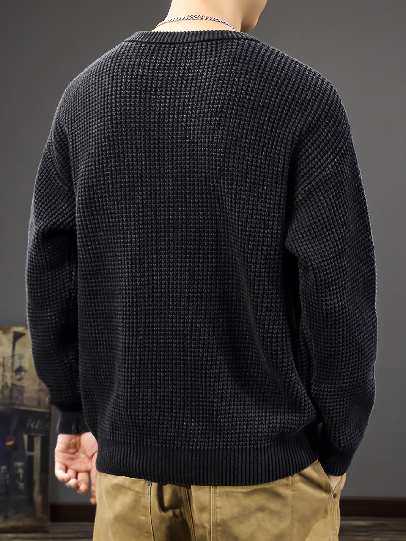 Jersey De Manga Larga Con Textura Grabada Para Hombre | Ideal Para Uso Diario Informal Y Semi-Formal