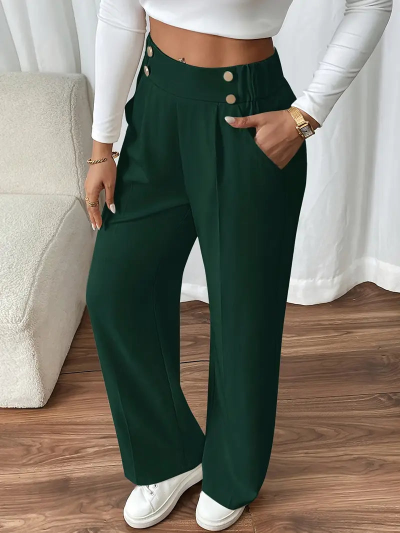 Pantalón De Corte Amplio Con Cintura Elástica Y Bolsillos Laterales Para Mujer | Ideal Para Uso Diario