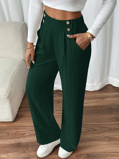Pantalón De Corte Amplio Con Cintura Elástica Y Bolsillos Laterales Para Mujer | Ideal Para Uso Diario