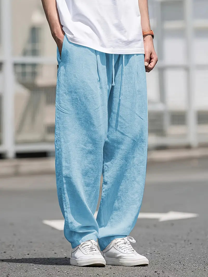 Pantalón Casual de Corte Amplio con Cintura Elástica y Bolsillos Profundos para Hombre | Ideal para Uso Diario