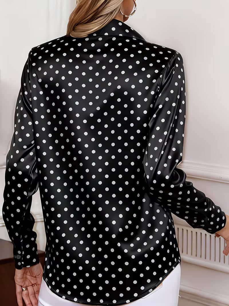 Blusa A Lunares Con Corte Clásico Y Mangas Largas Para Mujer | Ideal Para Oficina Y Uso Diario