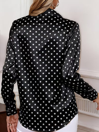 Blusa A Lunares Con Corte Clásico Y Mangas Largas Para Mujer | Ideal Para Oficina Y Uso Diario