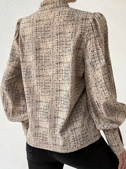 Blusa de Cuello Alto con Mangas Farol y Estampado Abstracto para Mujer | Ideal para Uso Diario
