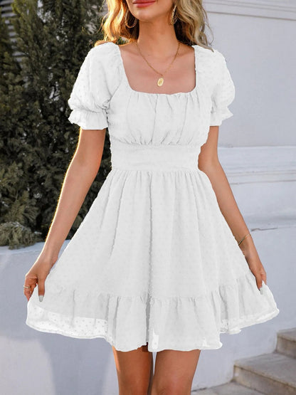 Vestido Mini Con Textura Plumetí Y Manga Corta Para Mujer | Ideal Para Uso Diario Y Verano