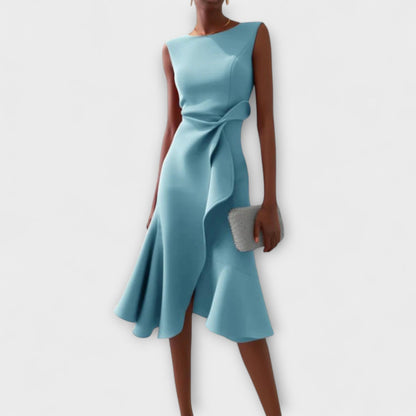 Vestido Midi Con Corte Ajustado Y Volantes Laterales Para Mujer | Ideal Para Uso Diario Y Eventos Sociales