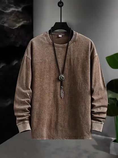 Camisa de Manga Larga con Efecto de Color Deslavado para Hombre | Ideal para Uso Diario