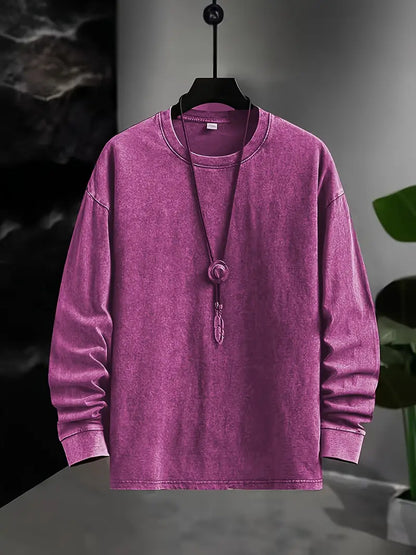 Camisa de Manga Larga con Efecto de Color Deslavado para Hombre | Ideal para Uso Diario