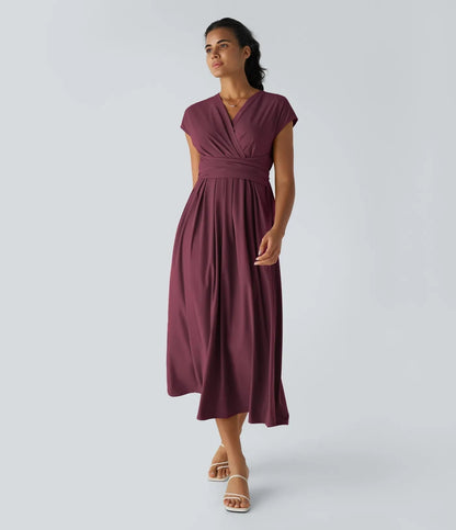 Vestido Midi Con Cintura Alta Y Escote En V Para Mujer | Ideal Para Uso Diario Y Ocasiones Informales