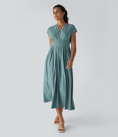 Vestido Midi Con Cintura Alta Y Escote En V Para Mujer | Ideal Para Uso Diario Y Ocasiones Informales
