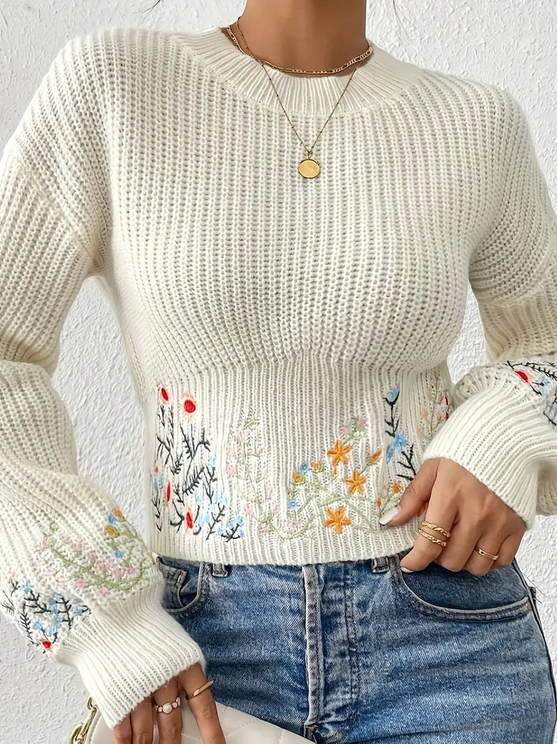 Jersey de Punto con Bordado de Flores para Mujer | Ideal para Primavera y Otoño