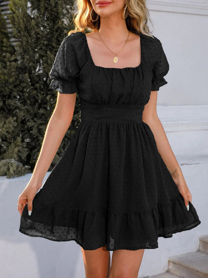 Vestido Mini Con Textura Plumetí Y Manga Corta Para Mujer | Ideal Para Uso Diario Y Verano