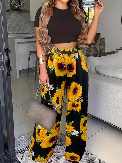 Conjunto De Dos Piezas Con Top Y Pantalón Floral Para Mujer | Ideal Para Verano