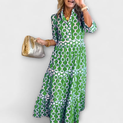 Vestido Midi Con Estampado De Cadena Para Mujer | Ideal Para Uso Diario Y Eventos Sociales