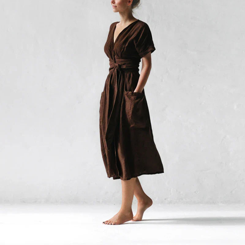Vestido Midi Cruzado con Lazo Ajustable para Mujer | Ideal para Uso Diario