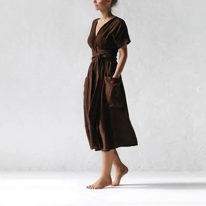 Vestido Midi Cruzado con Lazo Ajustable para Mujer | Ideal para Uso Diario