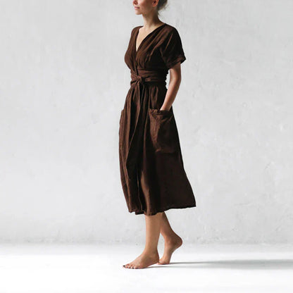 Vestido Cruzado con Manga Corta y Cinturón Ajustable para Mujer | Ideal para Uso Diario