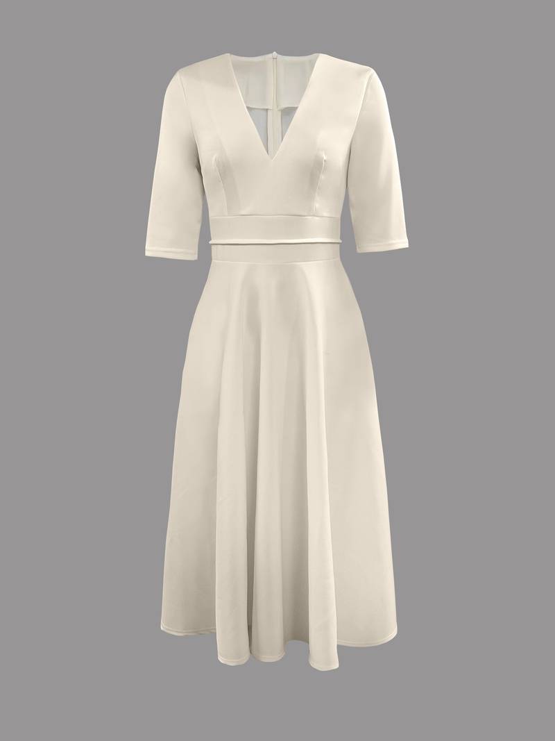 Vestido Midi con Escote en V y Cintura Entallada para Mujer | Ideal para Eventos
