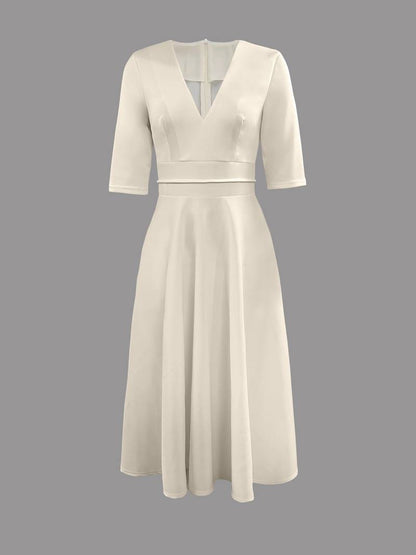 Vestido Midi con Escote en V y Cintura Entallada para Mujer | Ideal para Eventos
