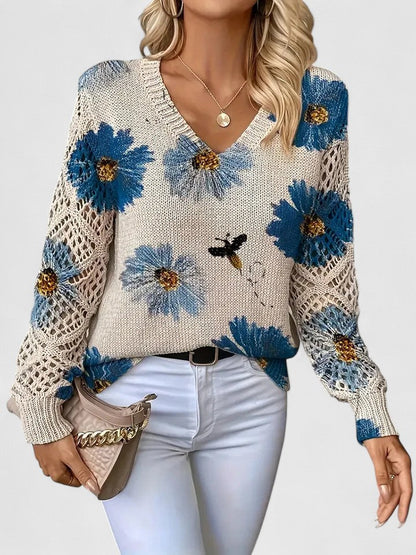 Jersey De Manga Larga Con Motivo Floral Y Cuello En V Para Mujer | Ideal Para Uso Diario