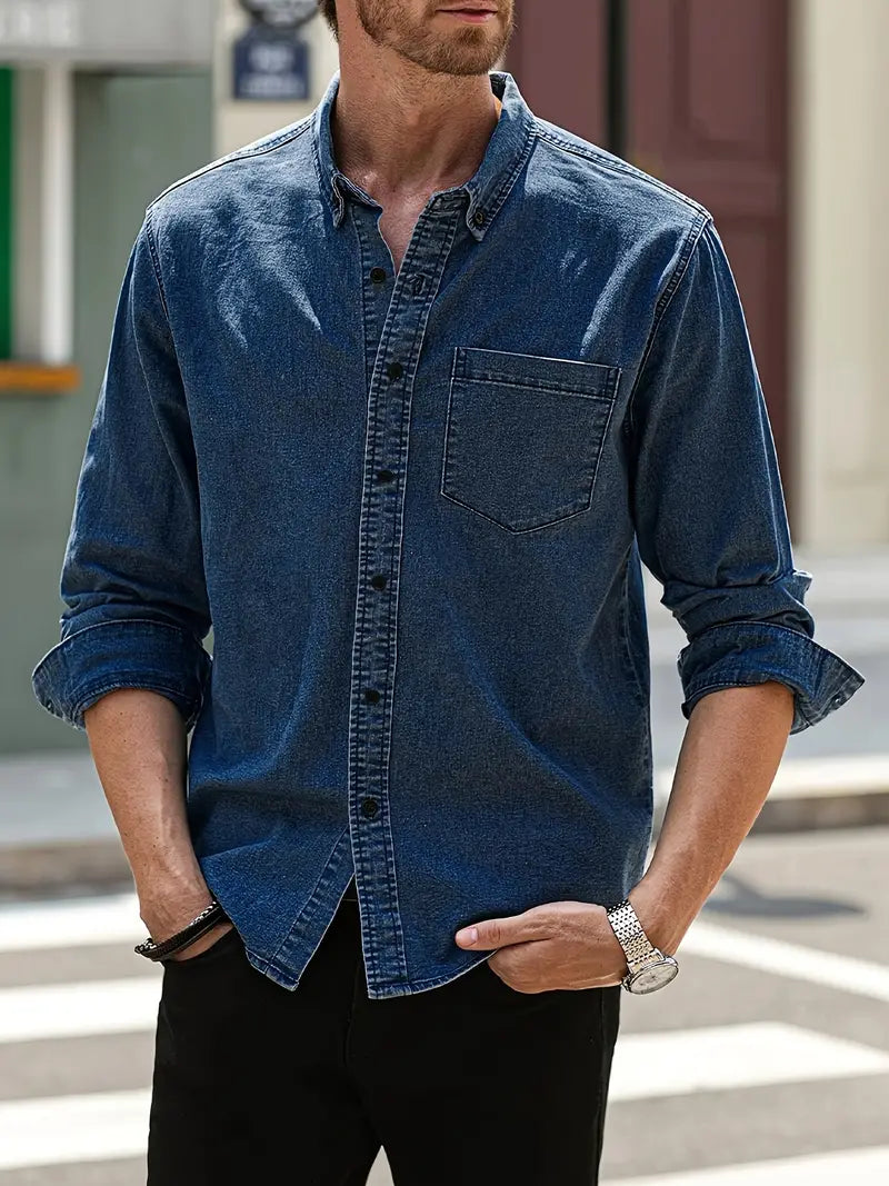 Camisa con Cierre Abotonado y Bolsillo en el Pecho para Hombres | Ideal para Uso Diario