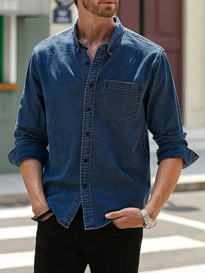 Camisa con Cierre Abotonado y Bolsillo en el Pecho para Hombres | Ideal para Uso Diario
