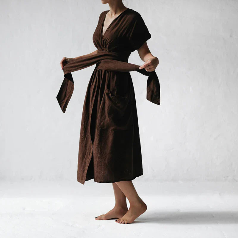 Vestido Midi Cruzado con Lazo Ajustable para Mujer | Ideal para Uso Diario