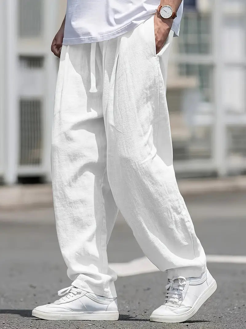 Pantalón Casual de Corte Amplio con Cintura Elástica y Bolsillos Profundos para Hombre | Ideal para Uso Diario