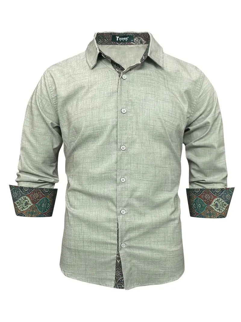 Camisa de Manga Larga con Cierre de Botones y Detalles Contrastantes para Hombre | Ideal para Uso Diario y Contextos Formales