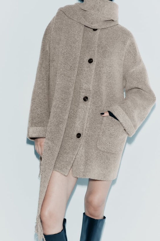 Veste Courte Tricotée avec Écharpe pour Femme | Idéale pour la Saison Froide