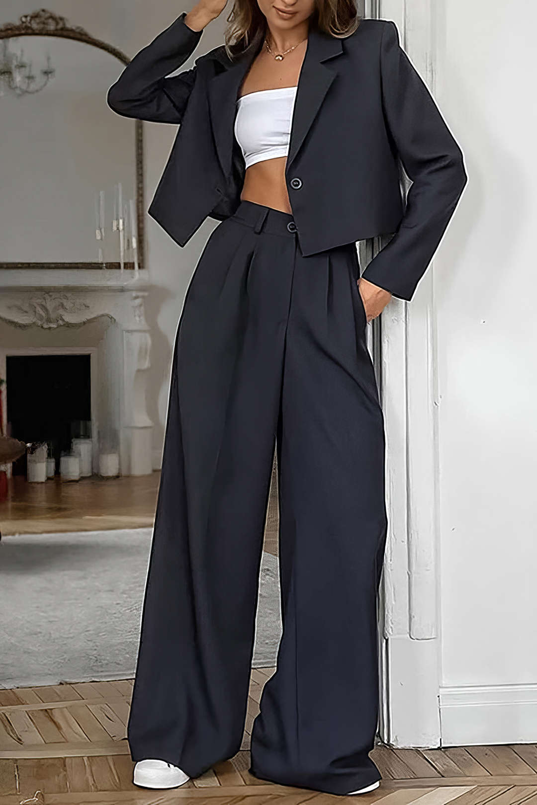 Conjunto De Blazer Corto Y Pantalón De Cintura Alta | Uso Profesional Y Versátil