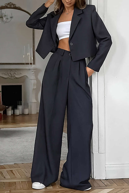 Conjunto De Blazer Corto Y Pantalón De Cintura Alta | Uso Profesional Y Versátil