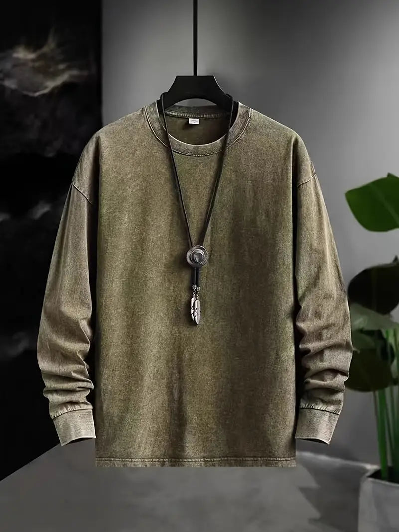 Camisa de Manga Larga con Efecto de Color Deslavado para Hombre | Ideal para Uso Diario