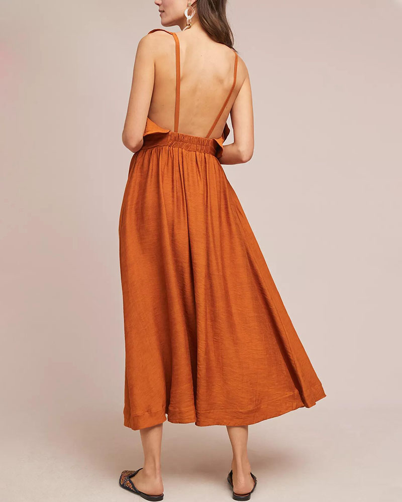 Vestido Midi Con Volantes En Hombros Para Mujer | Ideal Para Actividades Diurnas