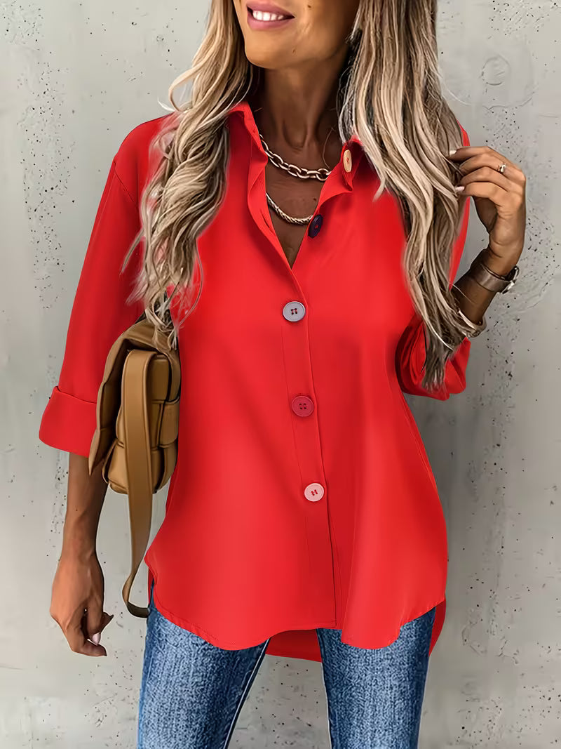 Camisa De Manga Larga Con Cuello Clásico Para Mujer | Ideal Para Uso Diario